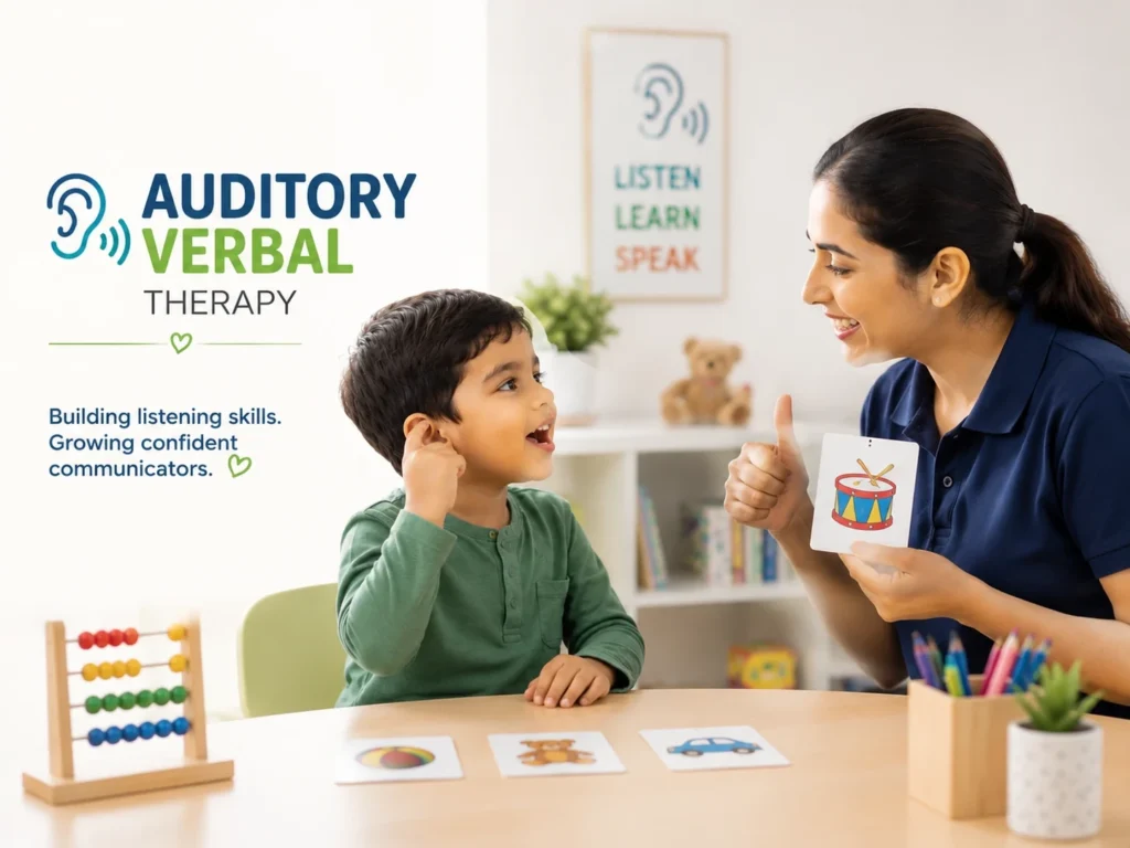 Child practising listening skills in an auditory verbal therapy session