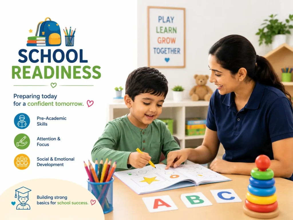 Child writing with a therapist in a school readiness session