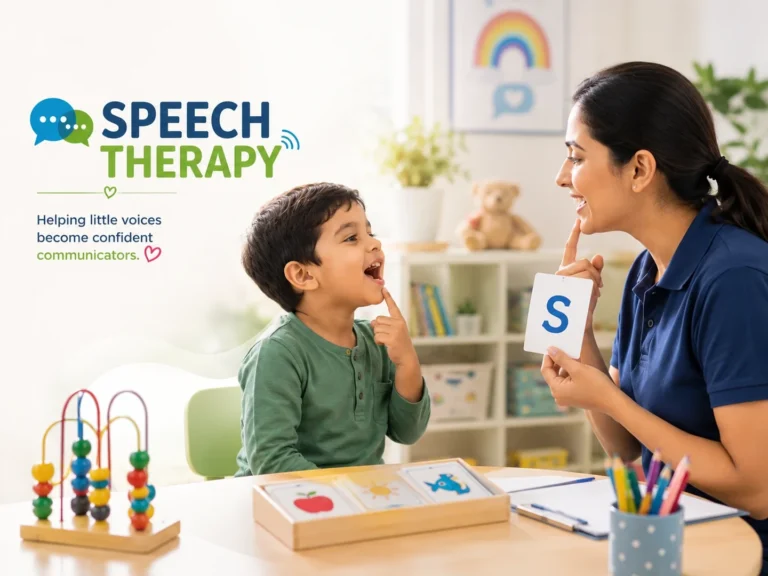 Therapist modelling a speech sound with a child